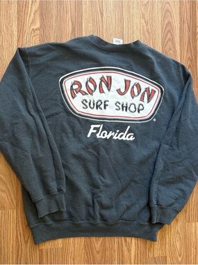 Ron Jon Surf Shop Charcoal Crewneck Sweatshirt with Red & White Logo